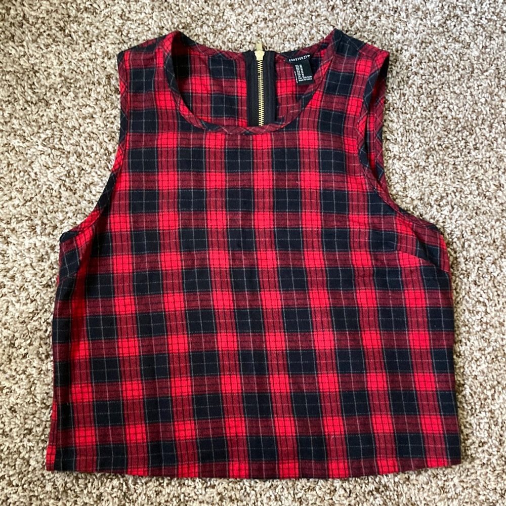 Red and Green Plaid Top